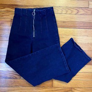 High waisted wide leg zipper jeans